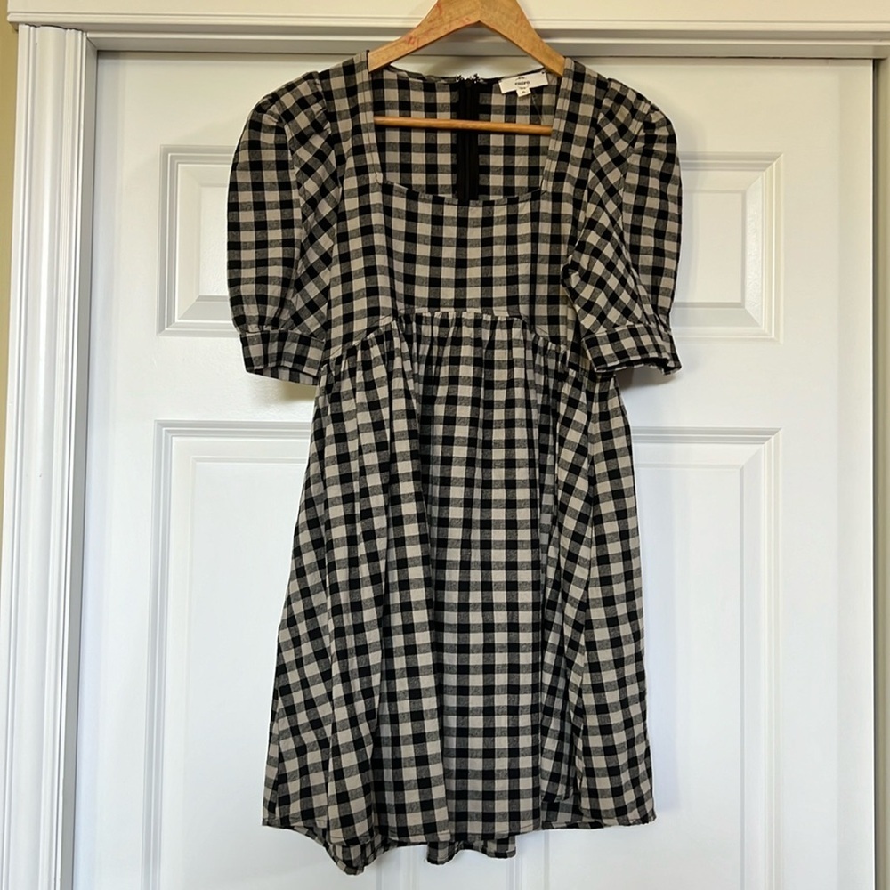 NEW ENTRO 💯 Cotton Baby Doll Dress Gray/Black Plaid sz S